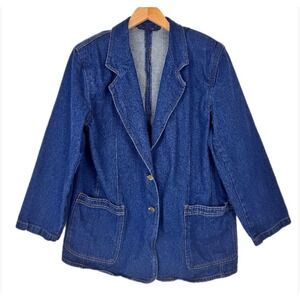 VTG Workwear by Ashleigh Morgan Denim Blazer Women M Blue Cotton Chore Jacket